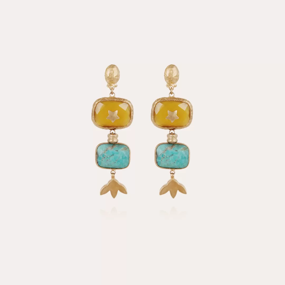 Gas Bijoux Boucles D'Oreilles Silene Petit Modele Dorees-Calcite Jaune & Turquoise