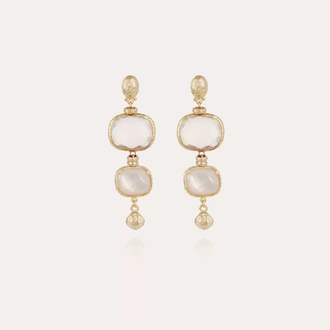Gas Bijoux Boucles D'Oreilles Silene Petit Modele Dorees-Cristal & Nacre Blanche