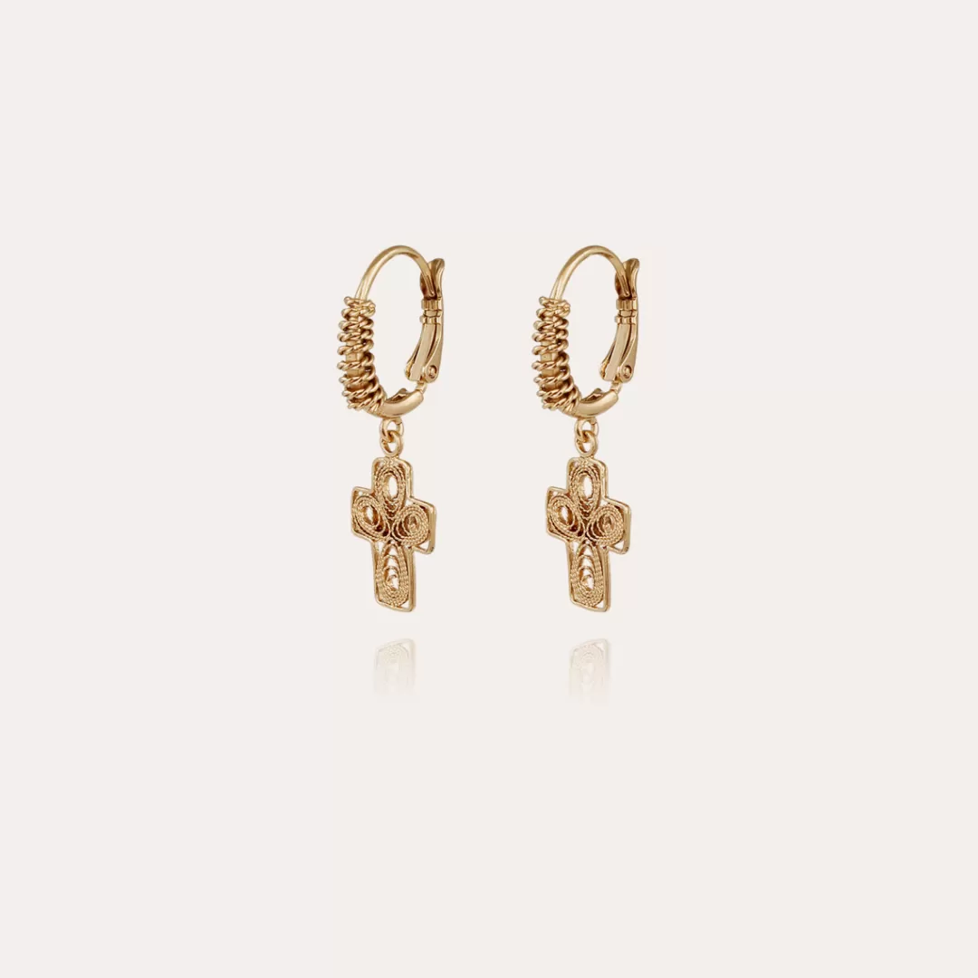 Gas Bijoux Boucles D'Oreilles Tao Croix Yuca Dorees