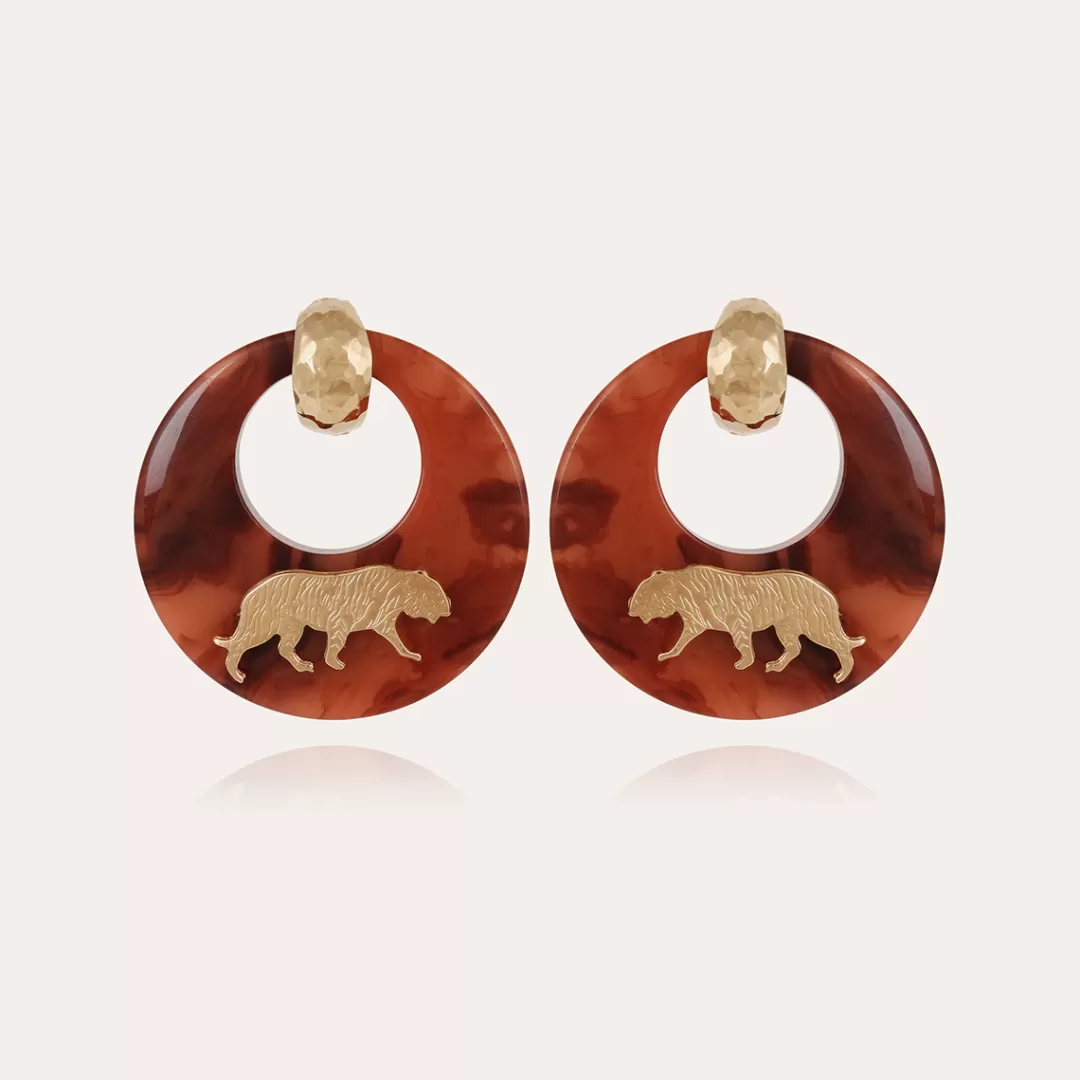 Gas Bijoux Boucles D'Oreilles Tigre Acetate Dorees-Brique