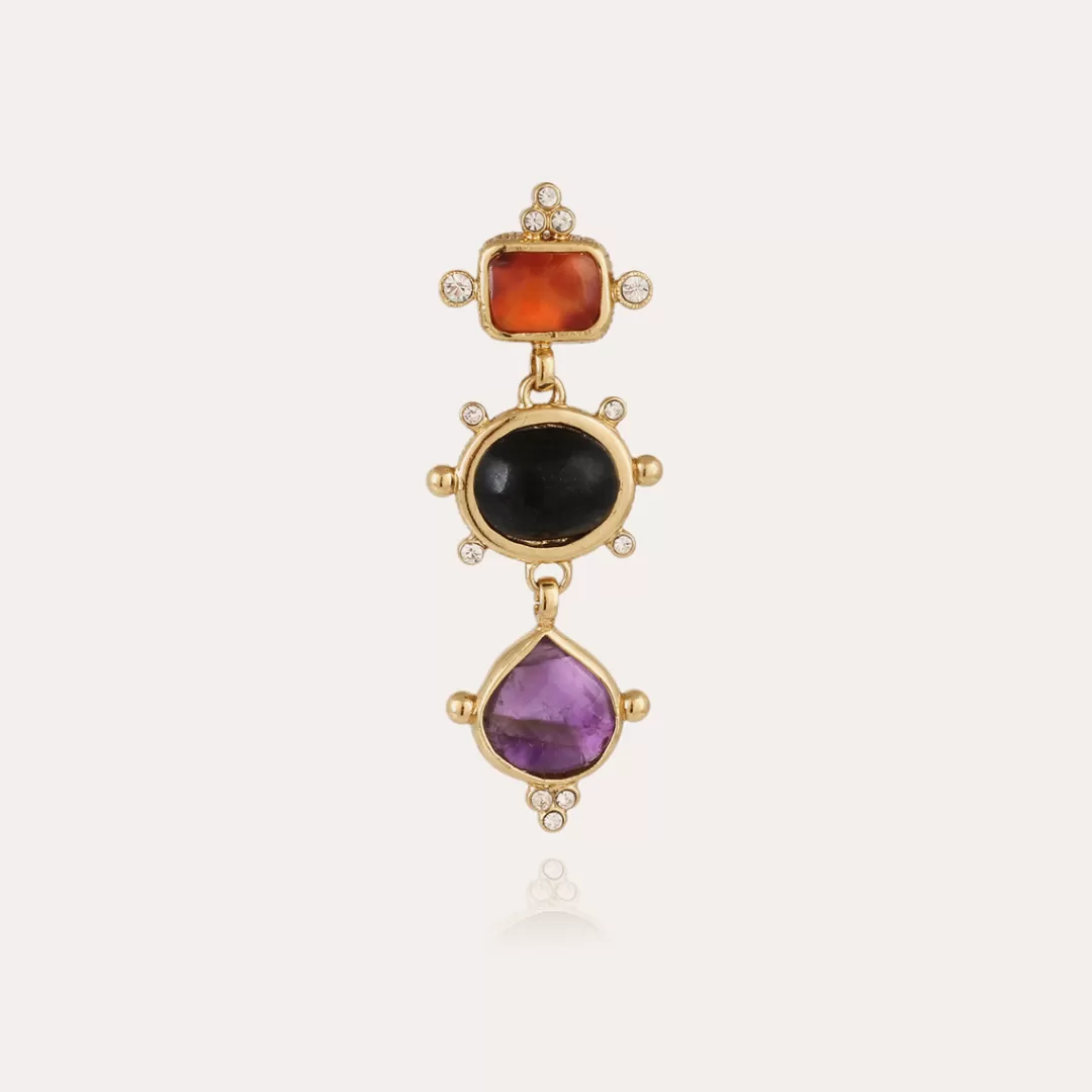 Gas Bijoux Boucles D'Oreilles Tiki 3 Rangs Dorees-Cornaline, Balsate Noir & Amethyste