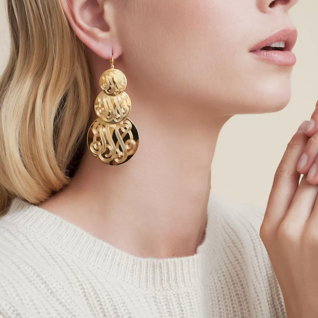 Gas Bijoux Boucles D'Oreilles Very Diva Triple Grand Modele Dorees