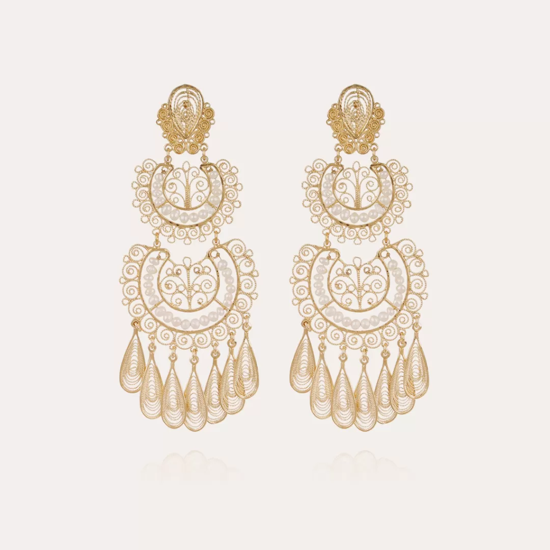 Gas Bijoux Boucles D'Oreilles Yuca 2 Rangs Bis Dorees