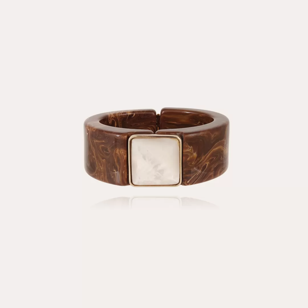 Gas Bijoux Bracelet Arty Bis Acetate Dore-Marron-Nacre Blanche
