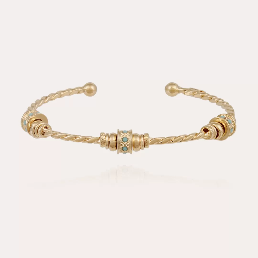 Gas Bijoux Bracelet Jonc Torsade 3 Strass Petit Modele Dore
