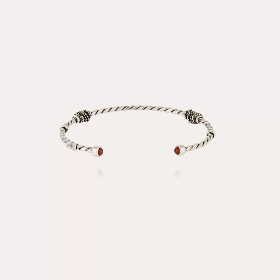 Gas Bijoux Bracelet Jonc Torsade Cabochons Petit Modele Argente