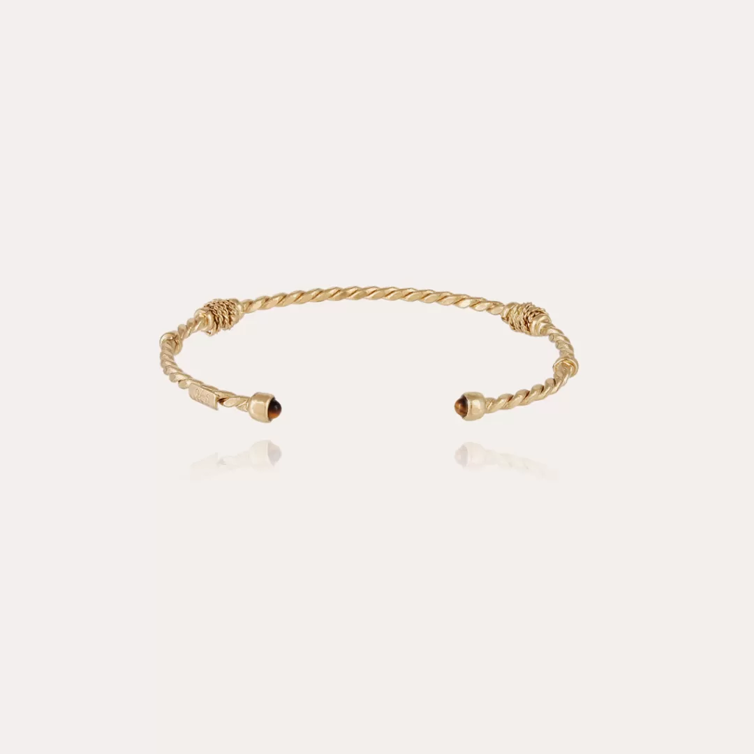 Gas Bijoux Bracelet Jonc Torsade Cabochons Petit Modele Dore-Oeil De Tigre
