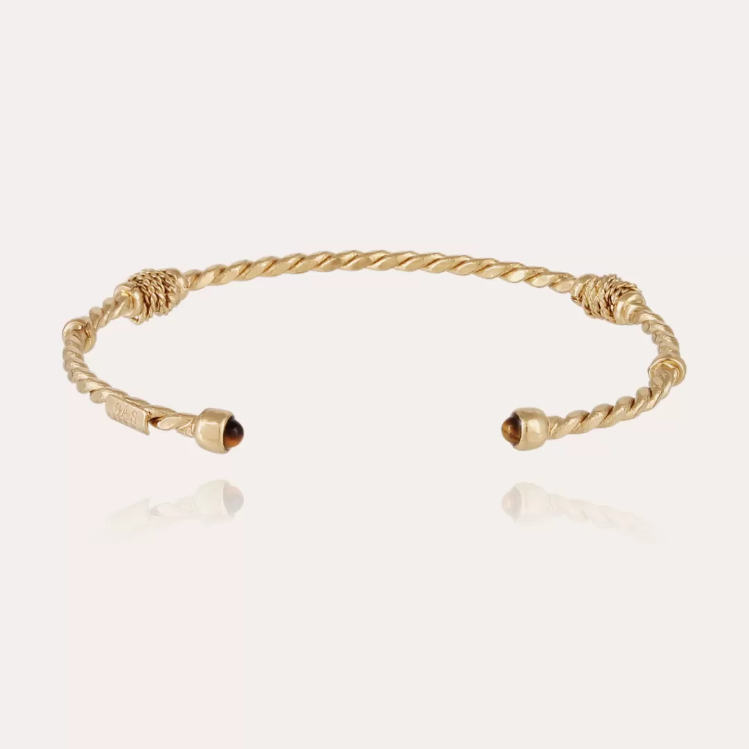 Gas Bijoux Bracelet Jonc Torsade Cabochons Petit Modele Dore-Oeil De Tigre