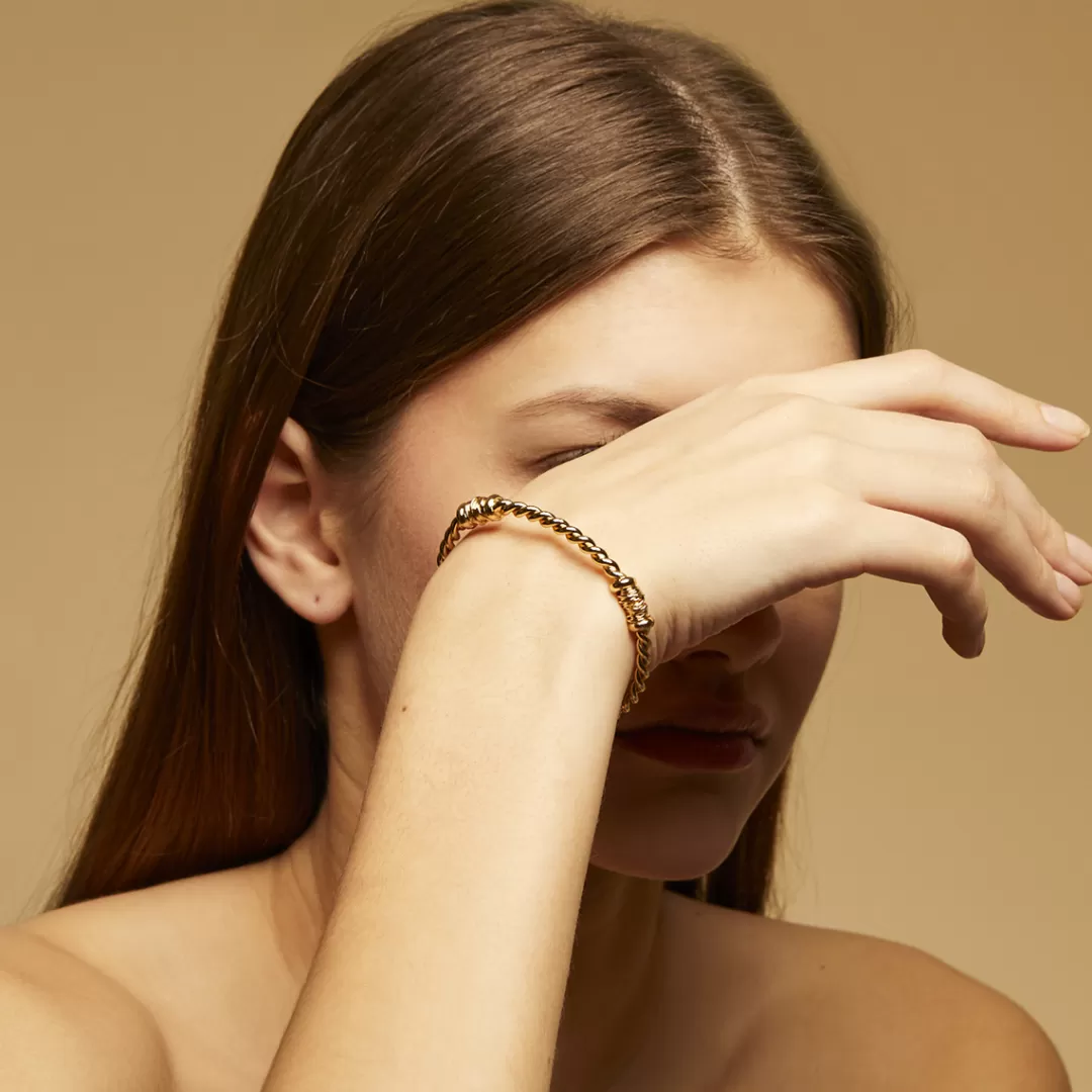 Gas Bijoux Bracelet Jonc Torsade Grand Modele Dore