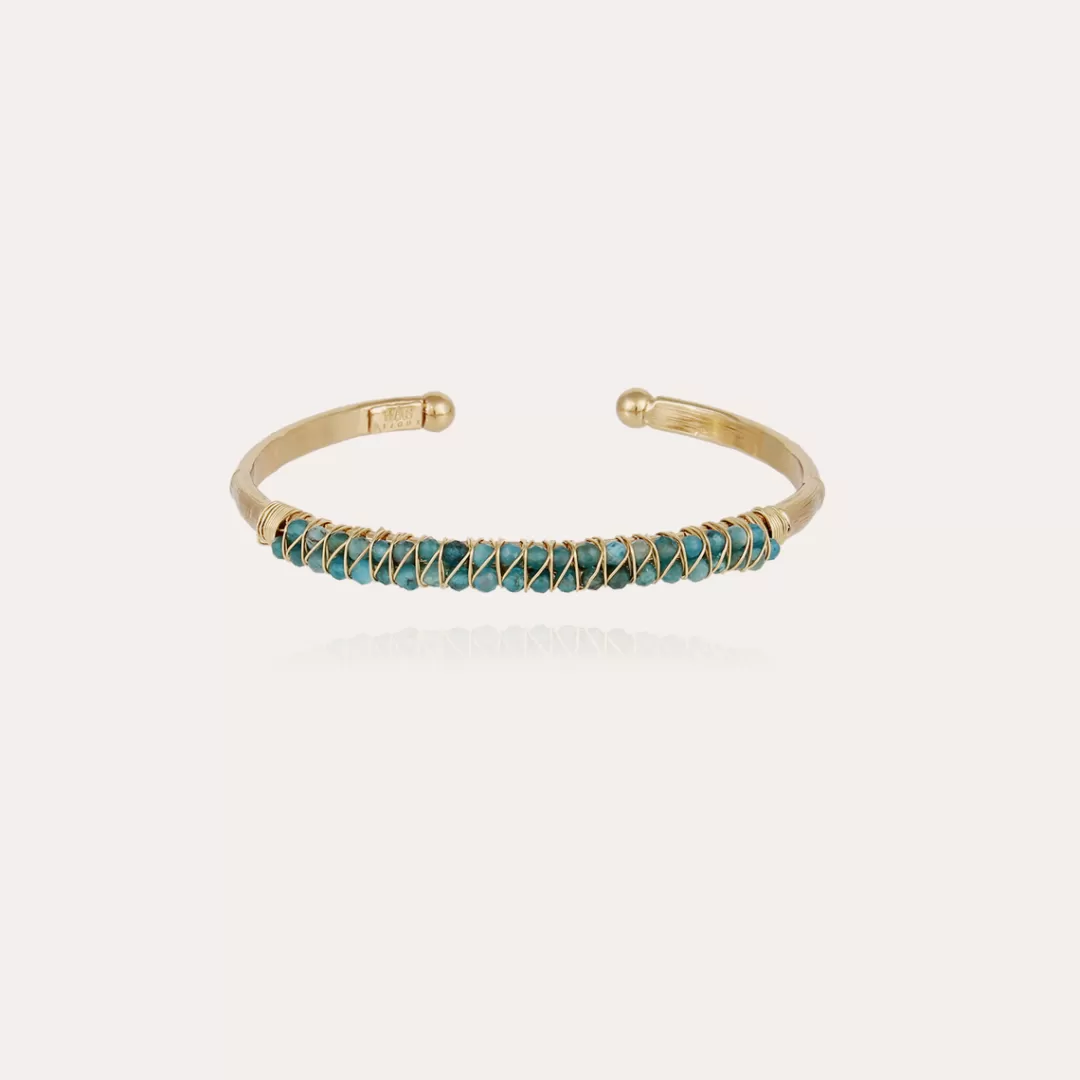 Gas Bijoux Bracelet Lyre Jonc Grand Modele Dore-Apatite Bleue