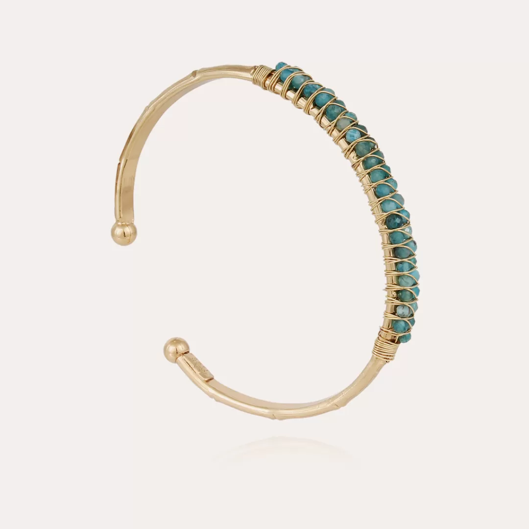 Gas Bijoux Bracelet Lyre Jonc Grand Modele Dore-Apatite Bleue