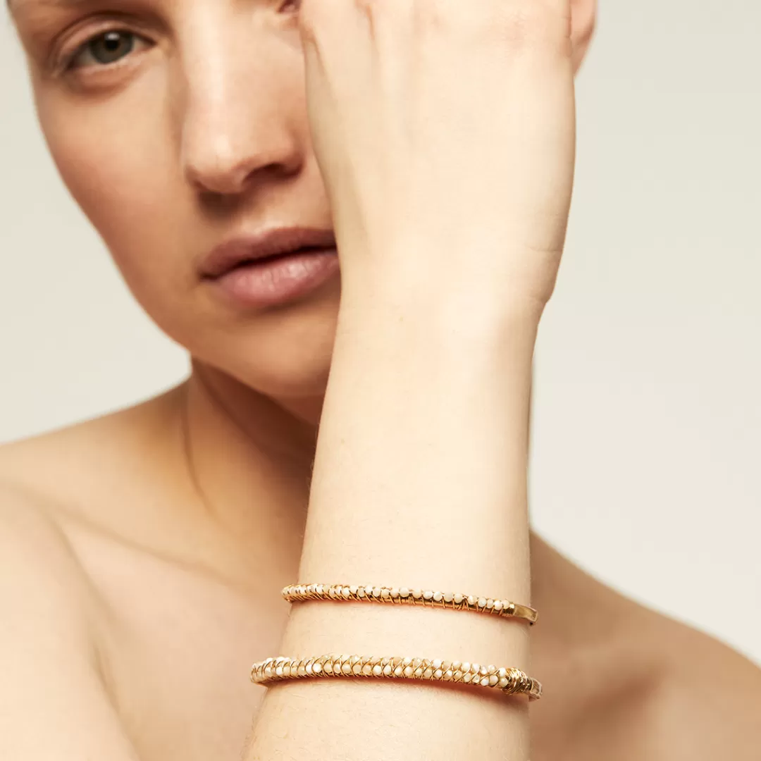 Gas Bijoux Bracelet Lyre Jonc Petit Modele Dore-Quartz Rose