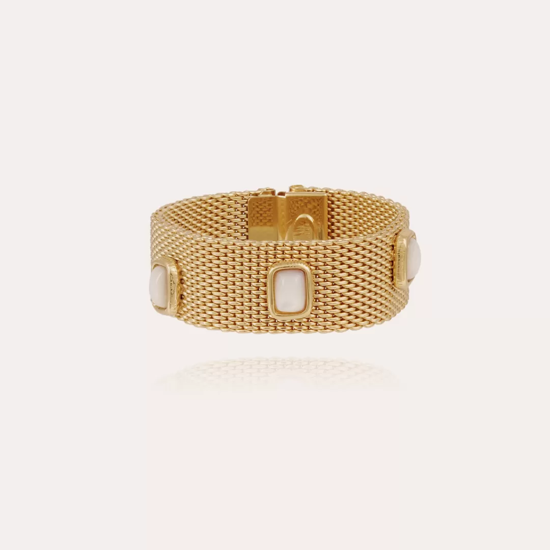 Gas Bijoux Bracelet Totem Pierre Grand Modele Dore-Nacre Blanche