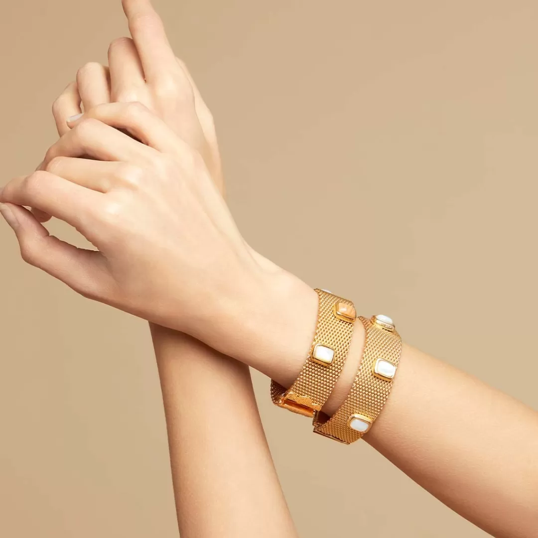 Gas Bijoux Bracelet Totem Pierre Grand Modele Dore-Nacre Blanche