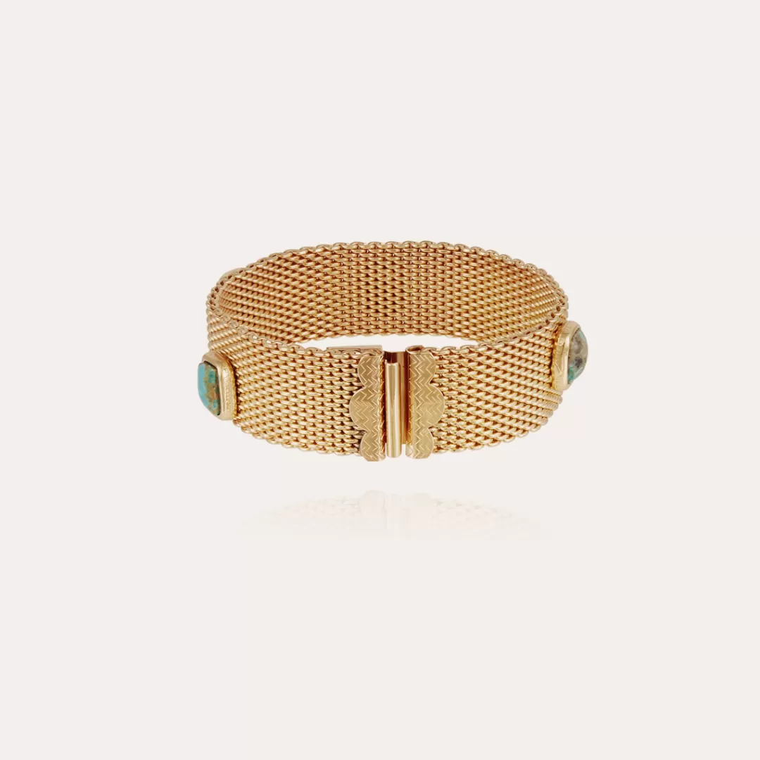 Gas Bijoux Bracelet Totem Pierre Grand Modele Dore-Turquoise & Balsate Noir