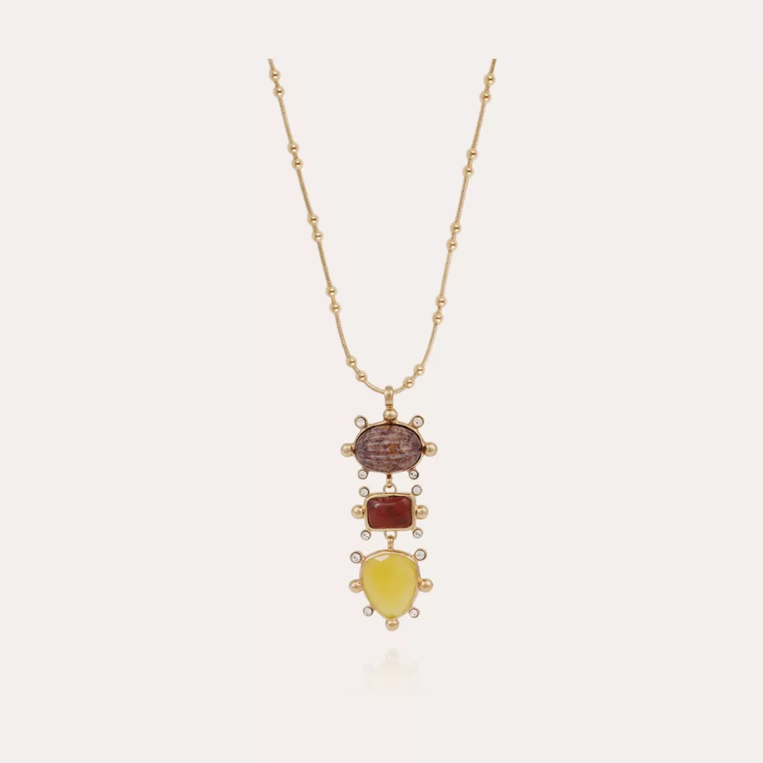 Gas Bijoux Collier 3 Rangs Tiki Dore-Jaspe Rouge & Calcite Jaune