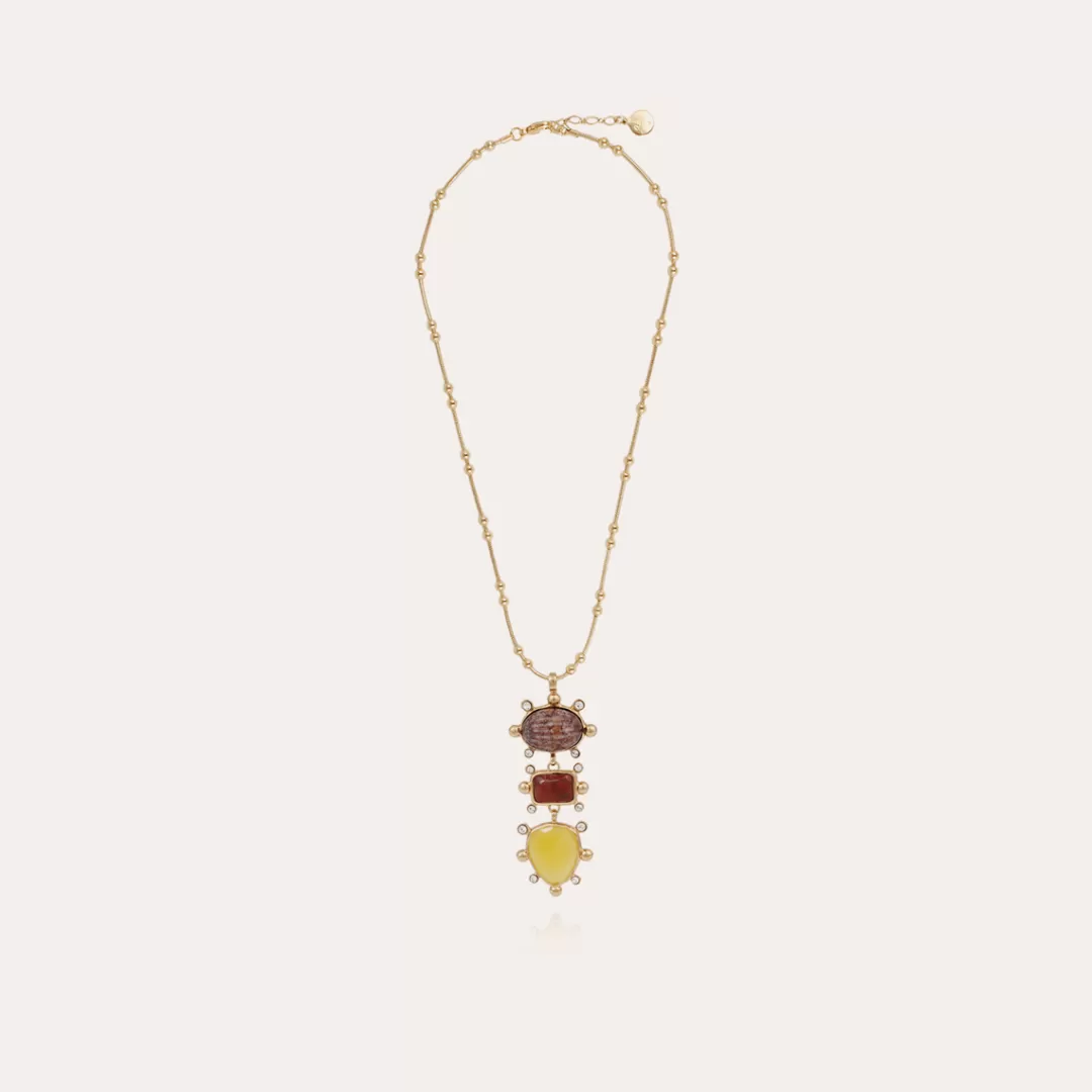 Gas Bijoux Collier 3 Rangs Tiki Dore-Jaspe Rouge & Calcite Jaune