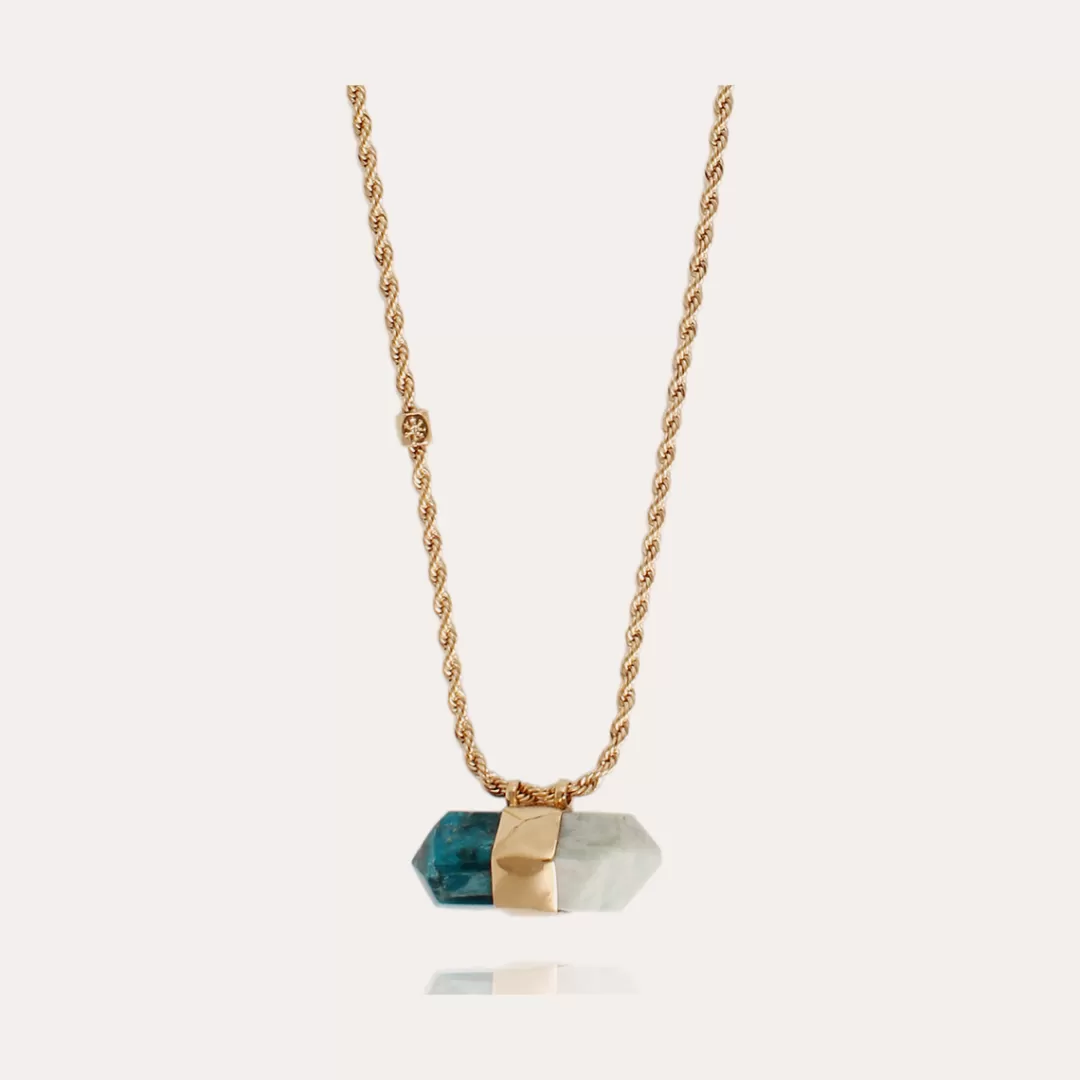Gas Bijoux Collier Aventurine Grand Modele Dore-Apatite Bleu & Amazonite