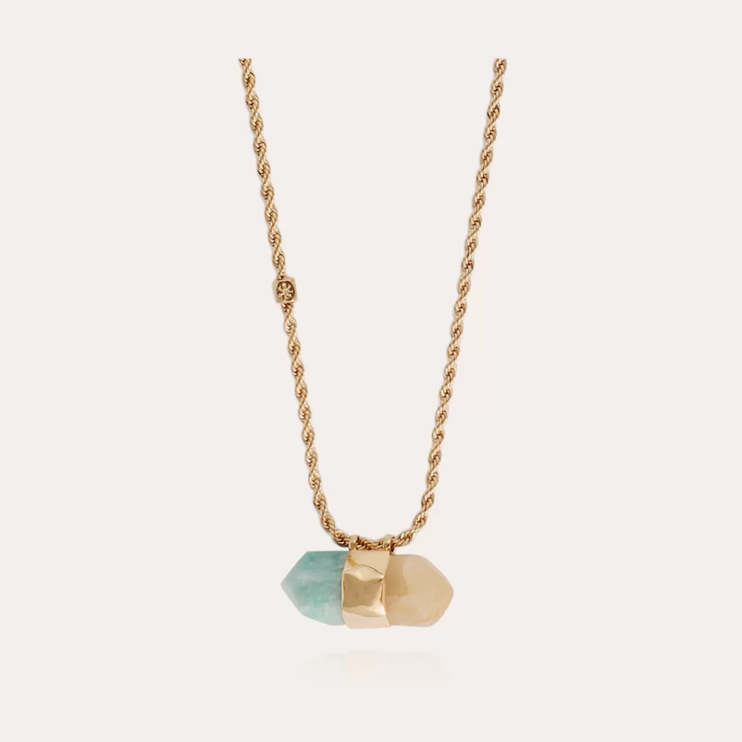 Gas Bijoux Collier Aventurine Grand Modele Dore-Hematoide Jaune & Amazonite