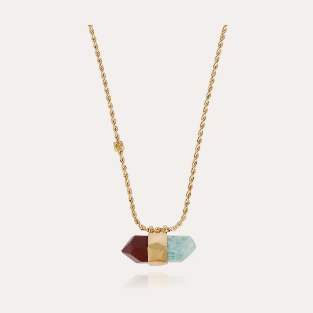 Gas Bijoux Collier Aventurine Grand Modele Dore-Jaspe Rouge & Amazonite