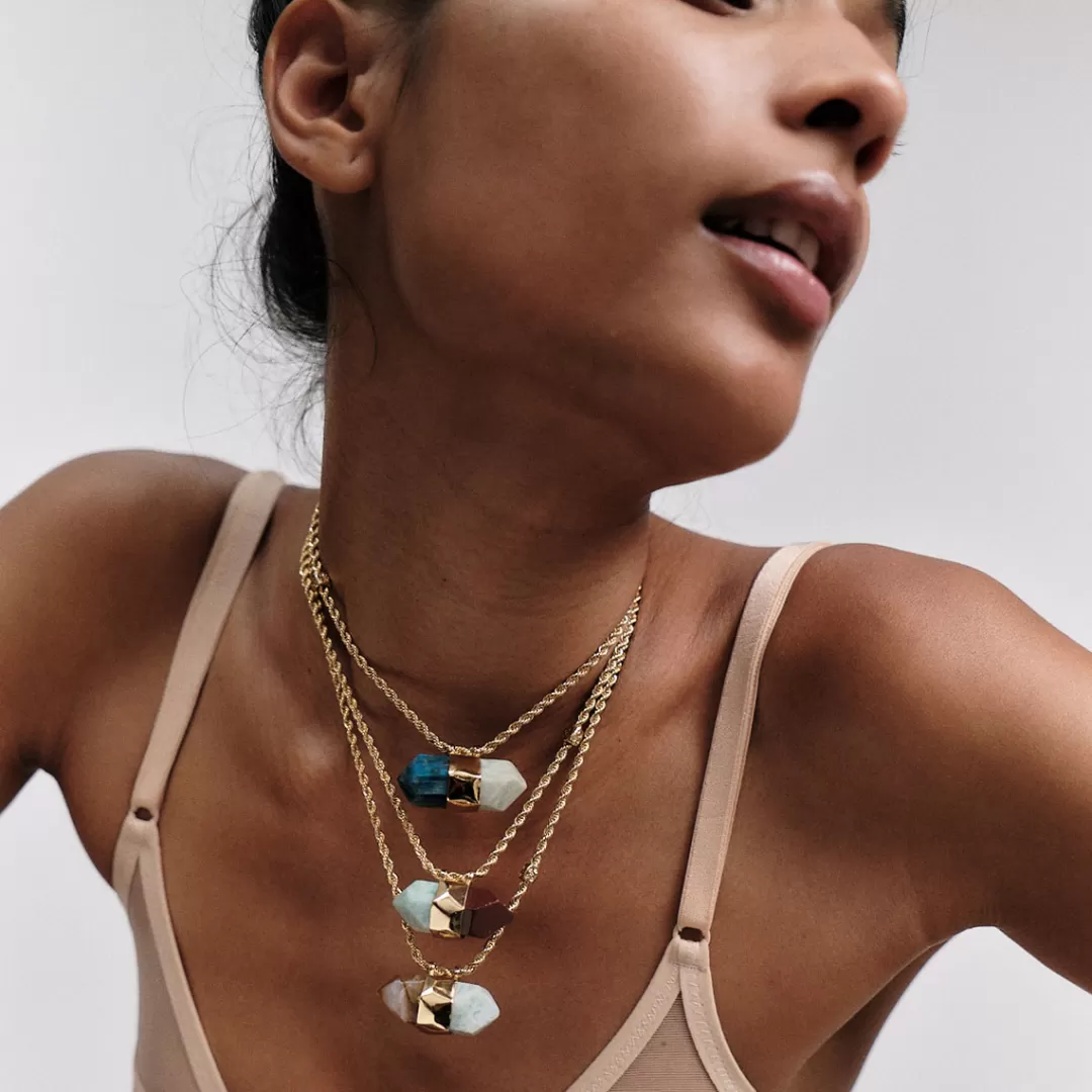 Gas Bijoux Collier Aventurine Grand Modele Dore-Jaspe Rouge & Amazonite