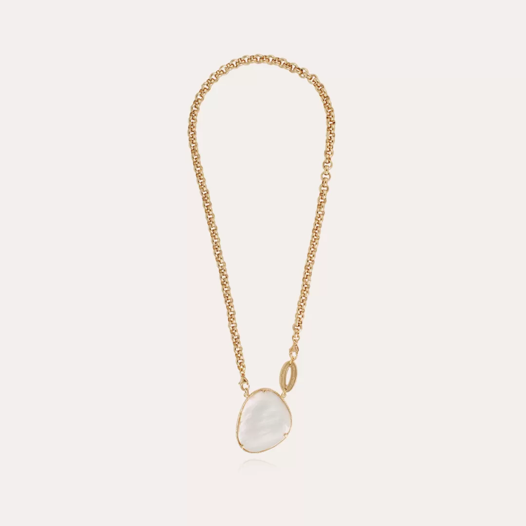 Gas Bijoux Collier Billy Silia Grand Modele Dore-Nacre Blanche