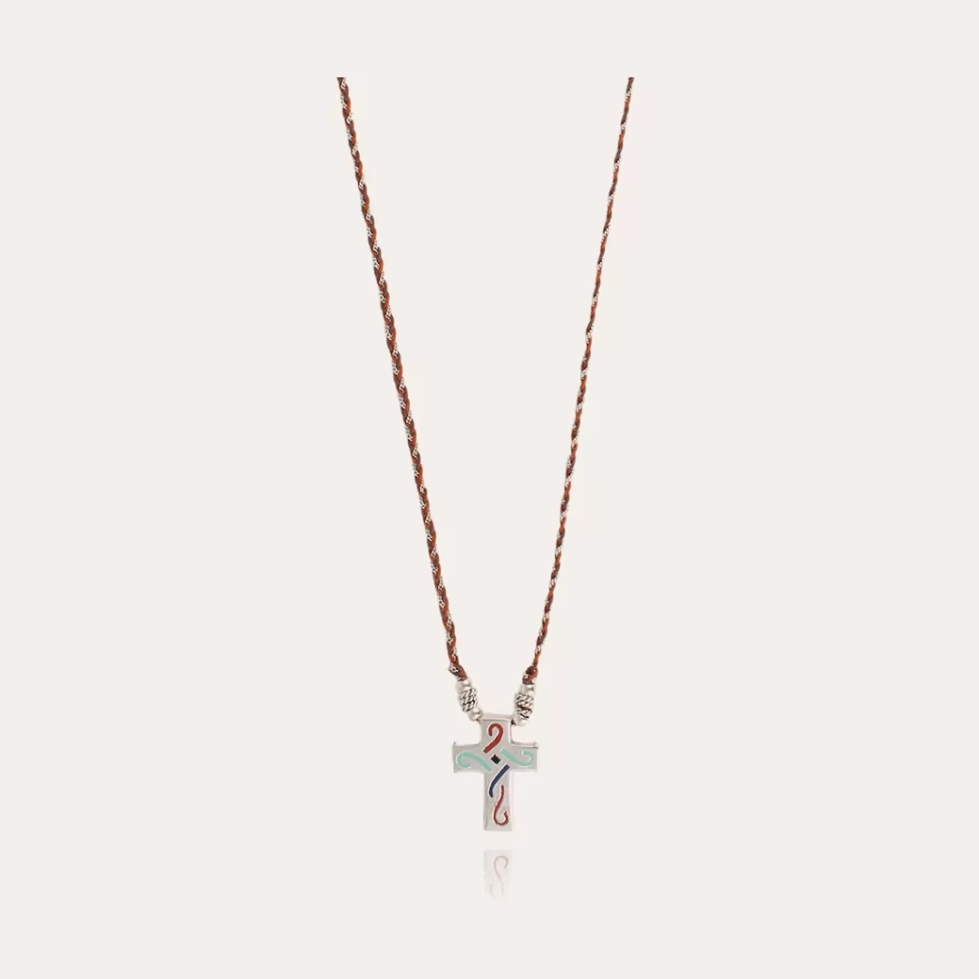 Gas Bijoux Collier Croix Tresse Homme Argente