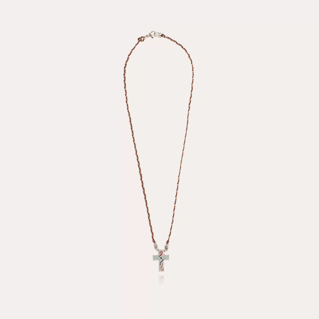 Gas Bijoux Collier Croix Tresse Homme Argente