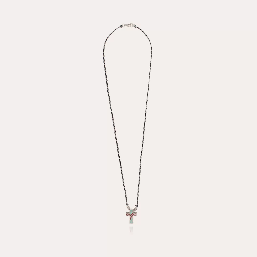 Gas Bijoux Collier Croix Tresse Homme Argente