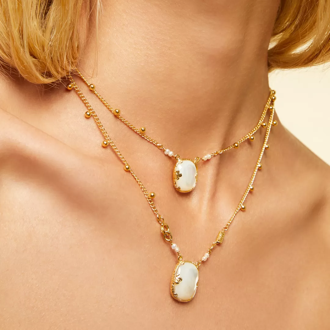 Gas Bijoux Collier Scapulaire Ovo Dore-Nacre Blanche