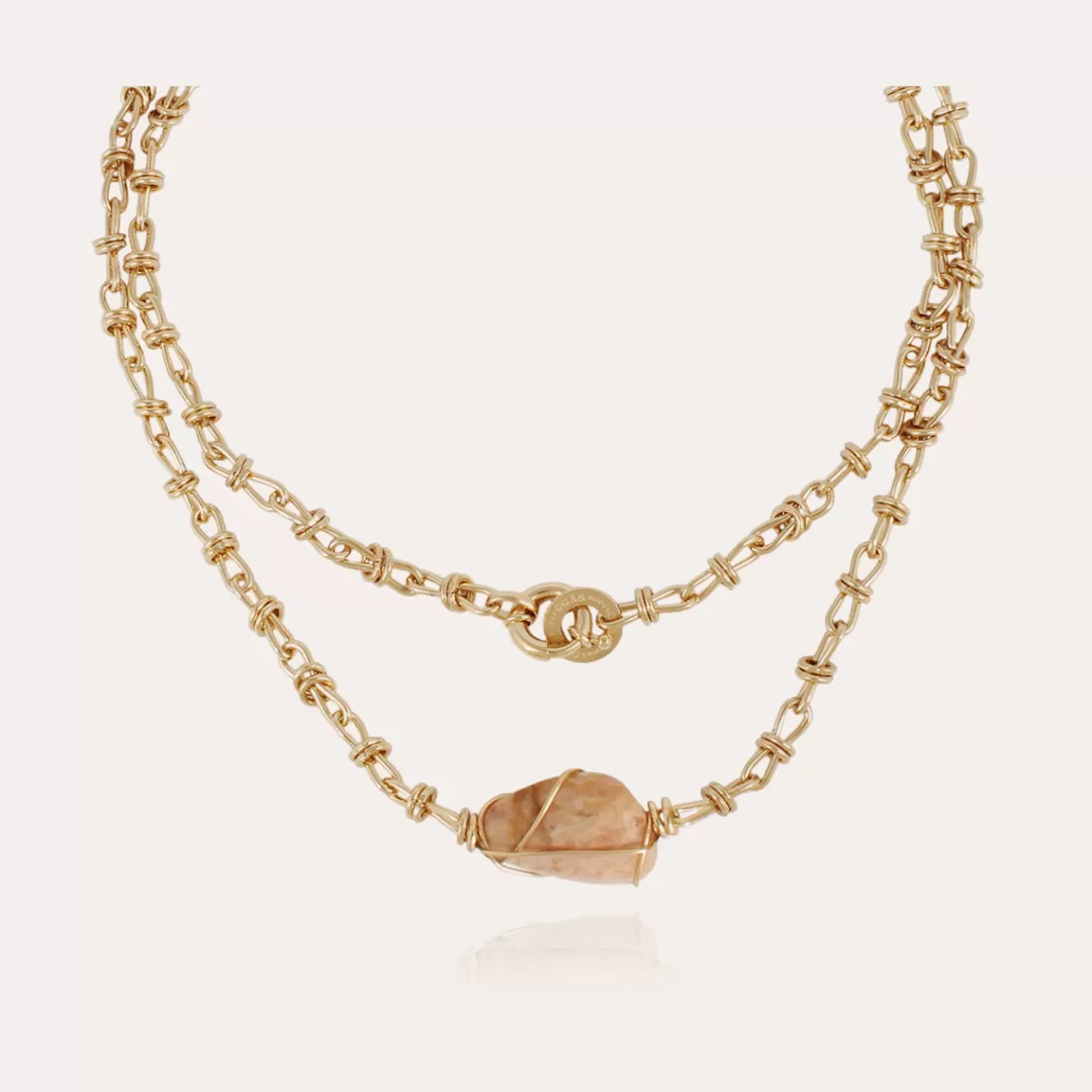 Gas Bijoux Sautoir Amarre Rainbow Dore-Calcite Rose