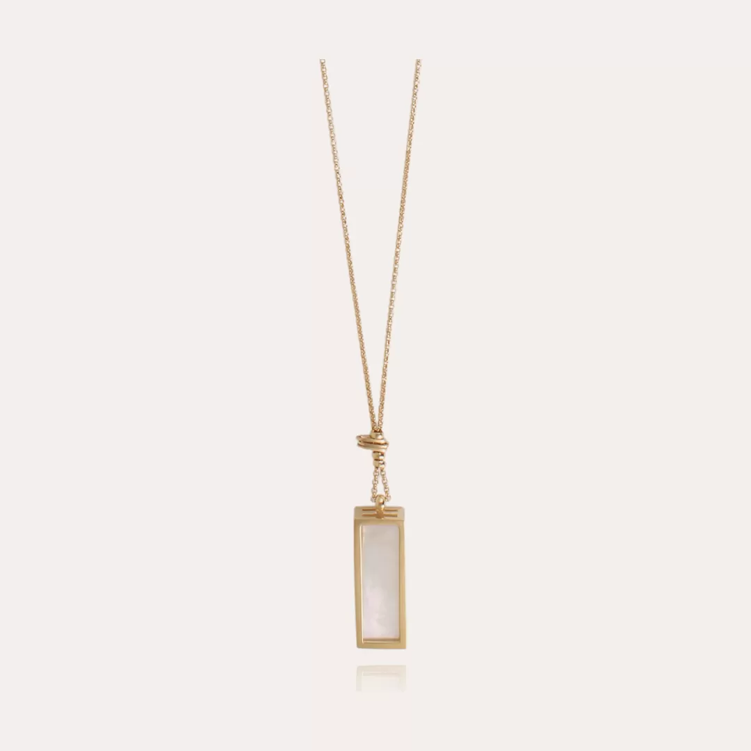 Gas Bijoux Sautoir Cage Dore-Nacre Blanche