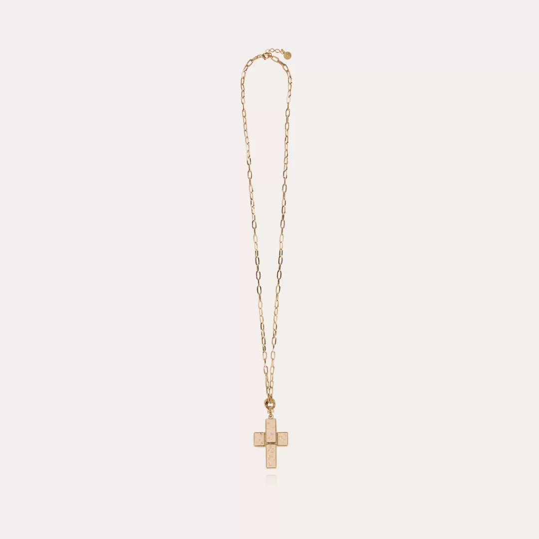 Gas Bijoux Sautoir Croix Email Dore
