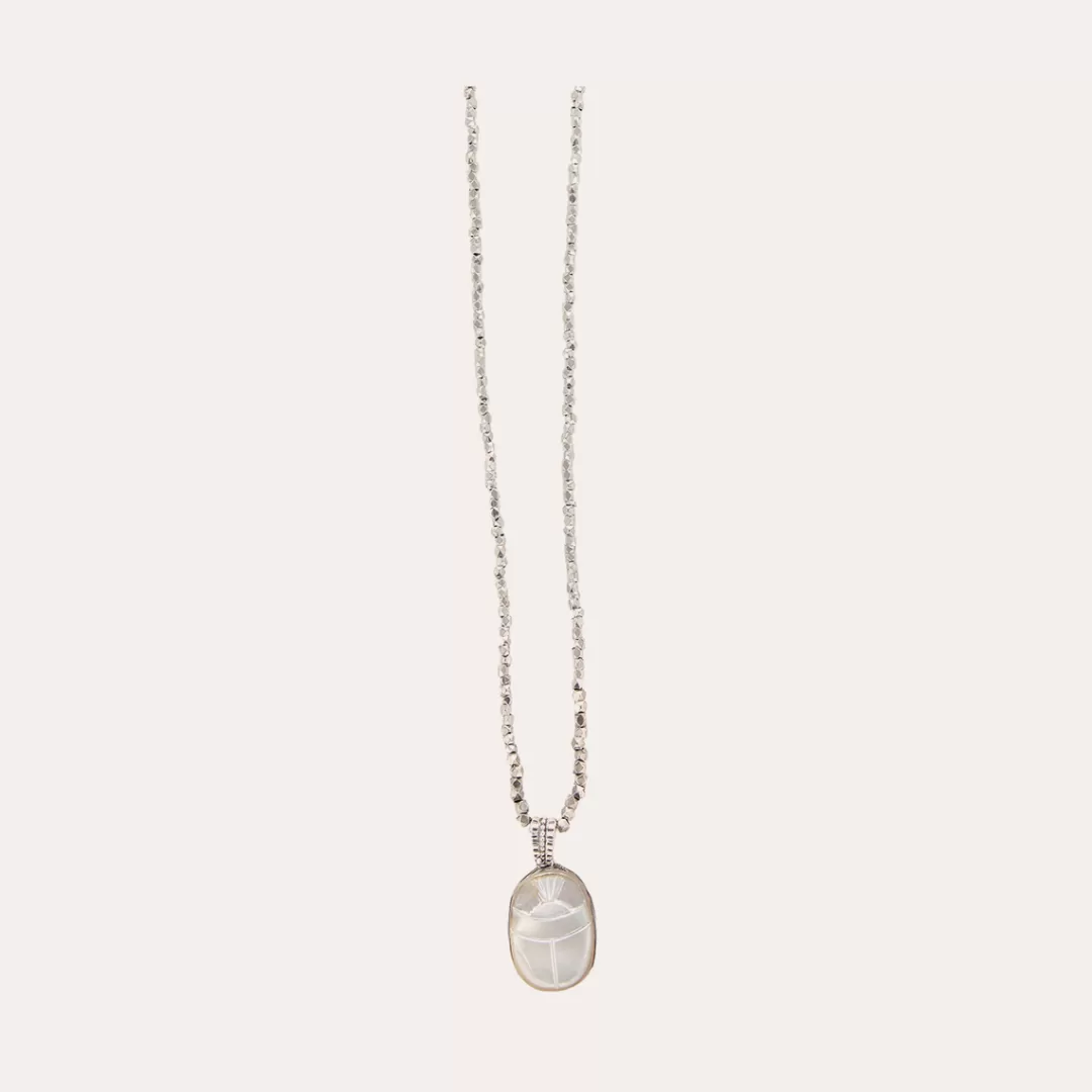 Gas Bijoux Sautoir Lucky Scarabee Argente-Nacre Blanche