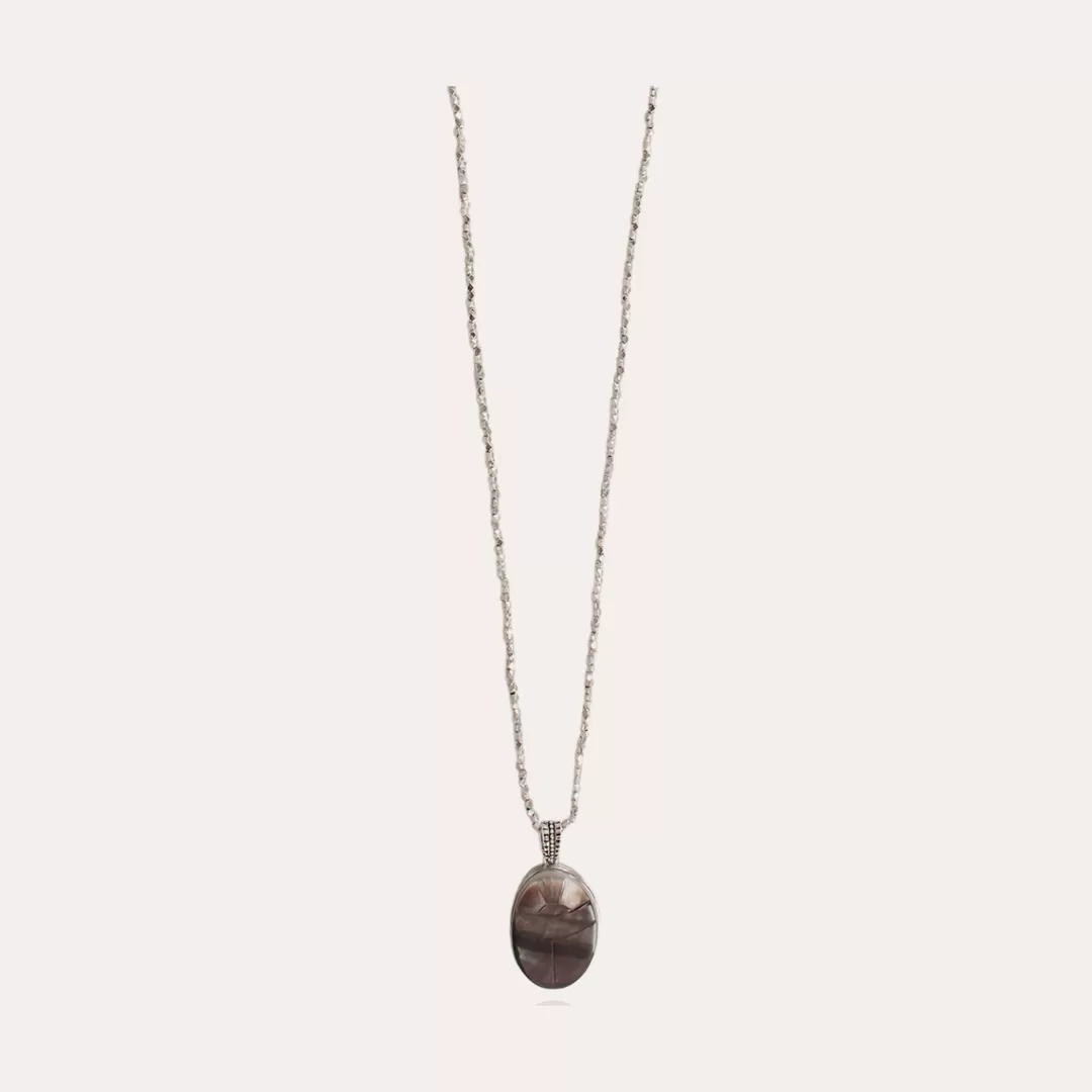 Gas Bijoux Sautoir Lucky Scarabee Argente-Nacre Grise