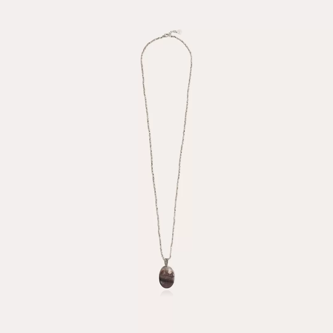Gas Bijoux Sautoir Lucky Scarabee Argente-Nacre Grise