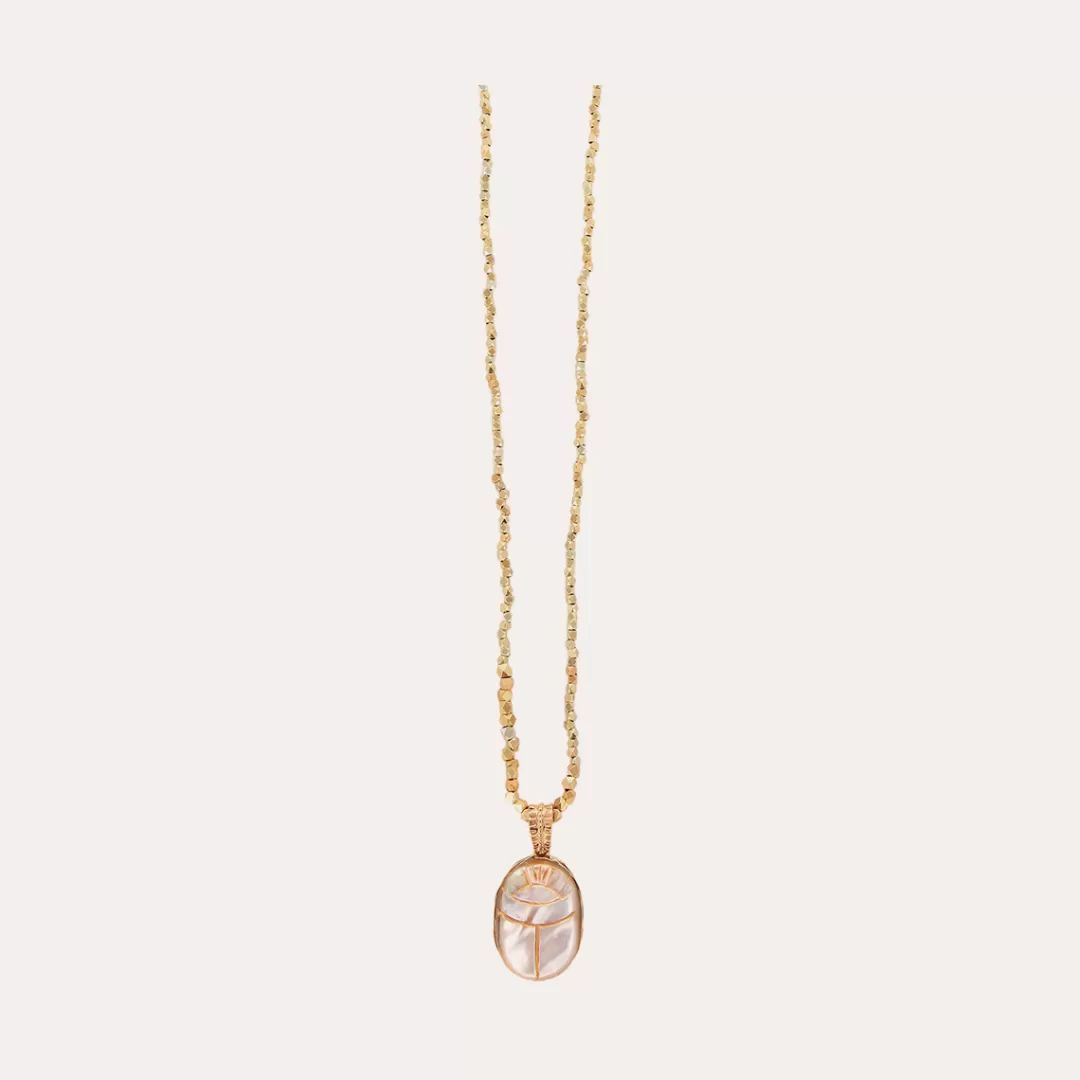 Gas Bijoux Sautoir Lucky Scarabee Nacre Dore
