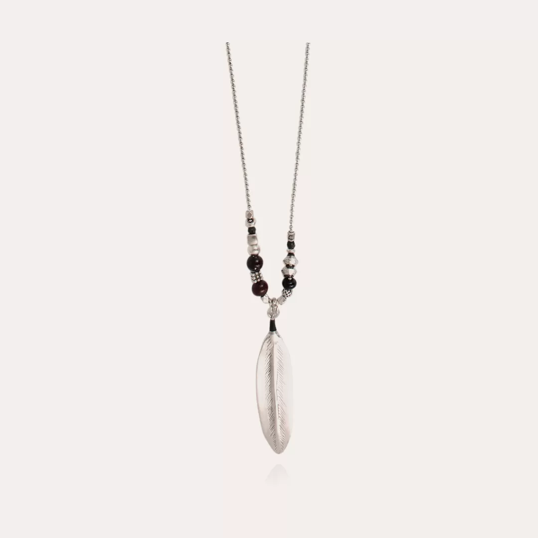 Gas Bijoux Sautoir Plume Gravee Bis Homme Argente