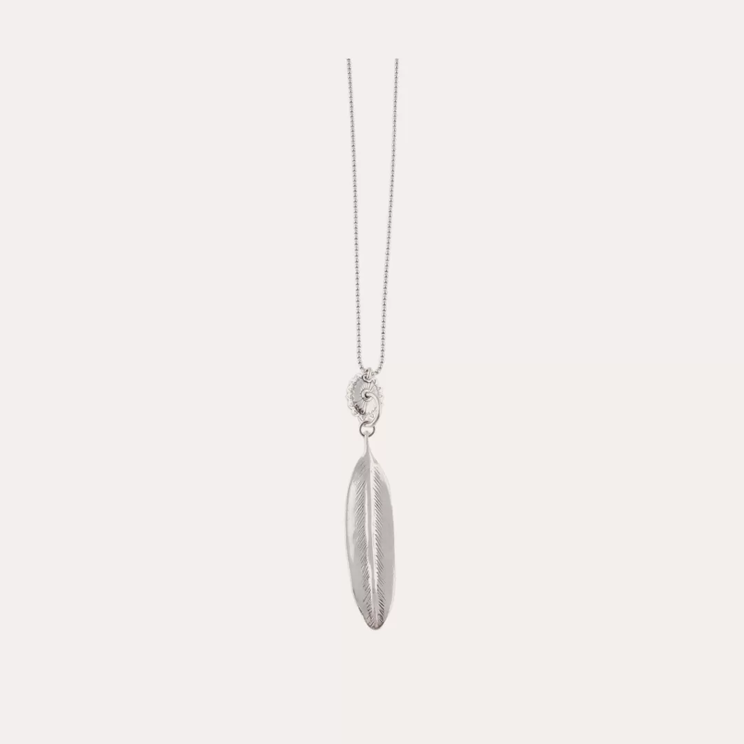 Gas Bijoux Sautoir Plume Gravee Homme Argente