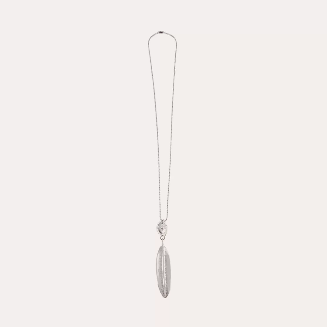 Gas Bijoux Sautoir Plume Gravee Homme Argente