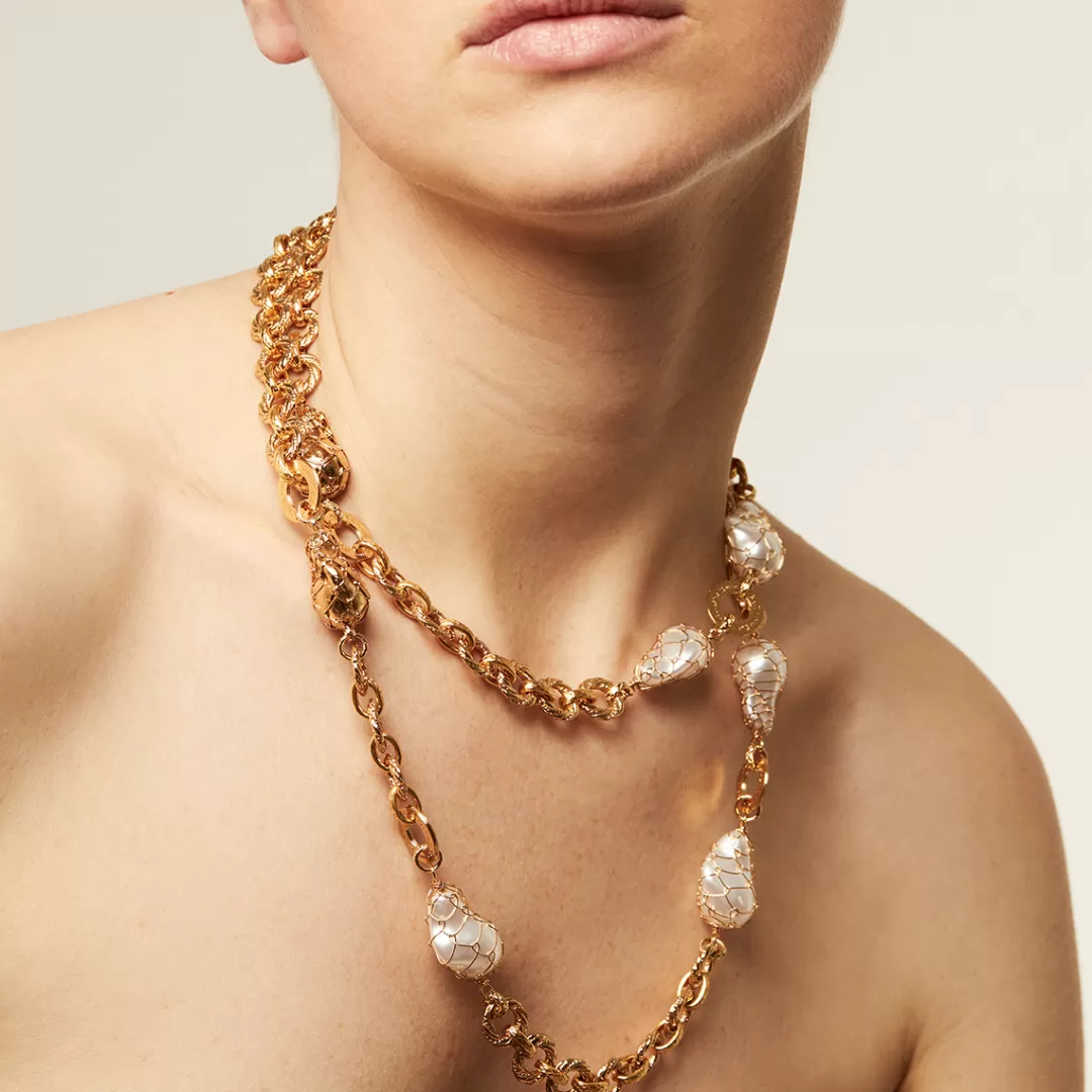 Gas Bijoux Sautoir Rainbow Biwa Dore