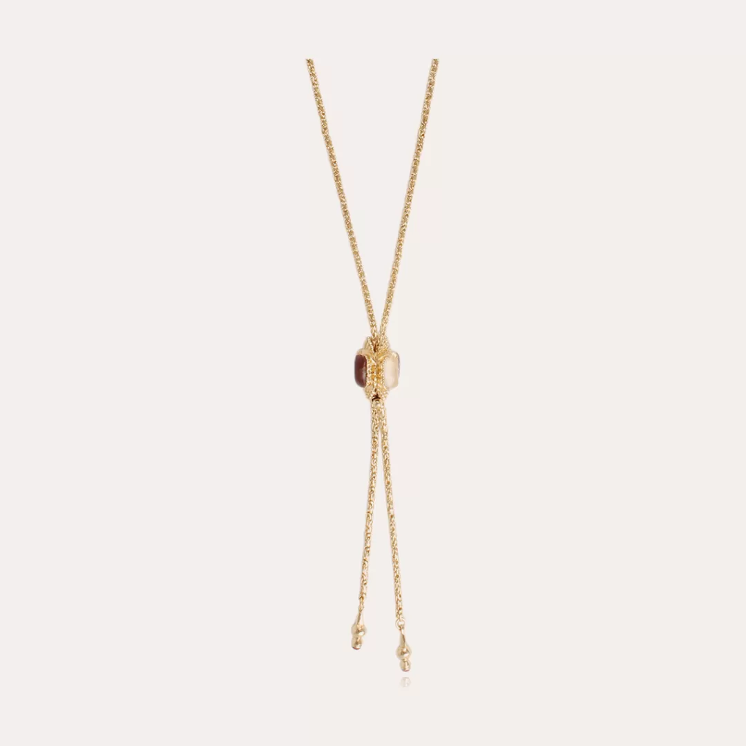 Gas Bijoux Sautoir Serti Talisman Dore-Cristal, Quartz & Bois Silicifie