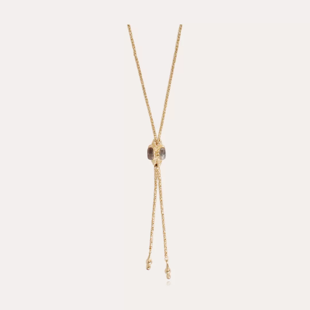 Gas Bijoux Sautoir Serti Talisman Dore-Cristal, Quartz & Bois Silicifie