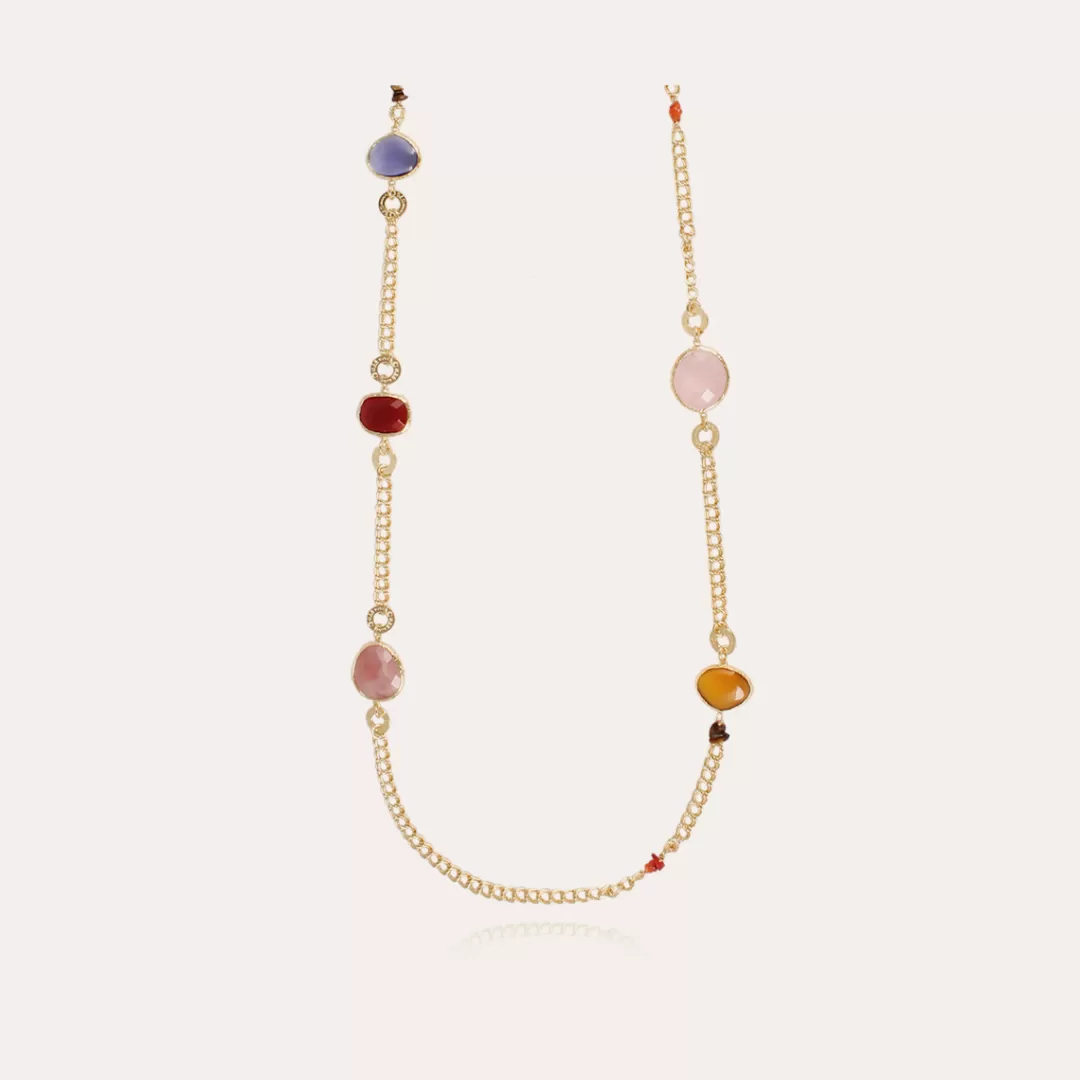 Gas Bijoux Sautoir Silene Dore-Quartz Rose, Calcite Jaune, Gavana Quartz & Cornaline