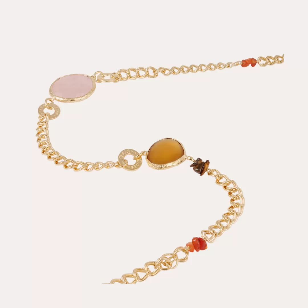Gas Bijoux Sautoir Silene Dore-Quartz Rose, Calcite Jaune, Gavana Quartz & Cornaline