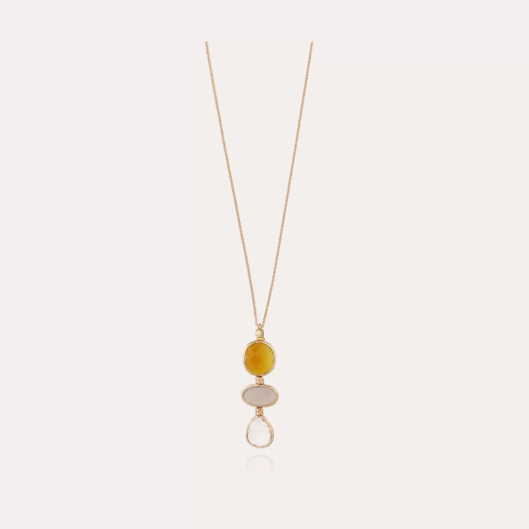 Gas Bijoux Sautoir Sireine Dore-Calcite Jaune, Pierre De Lune & Cristal