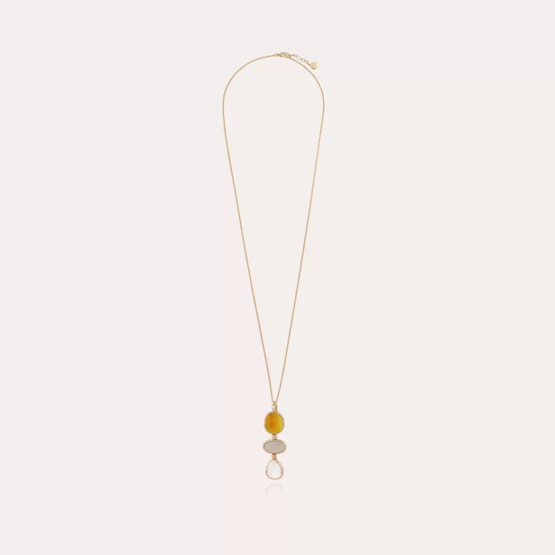 Gas Bijoux Sautoir Sireine Dore-Calcite Jaune, Pierre De Lune & Cristal