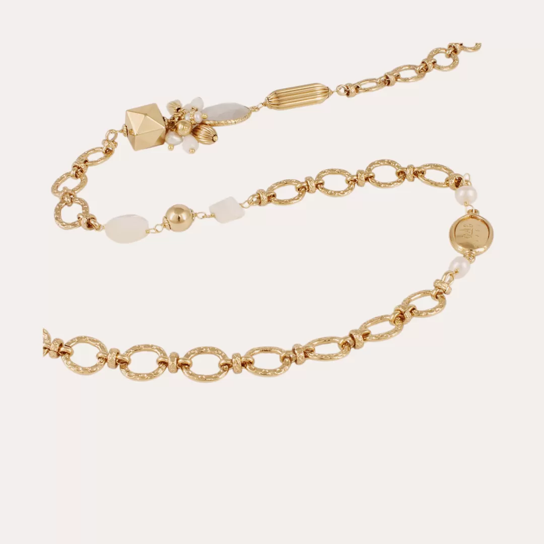 Gas Bijoux Sautoir Victorien Dore-Nacre Blanche